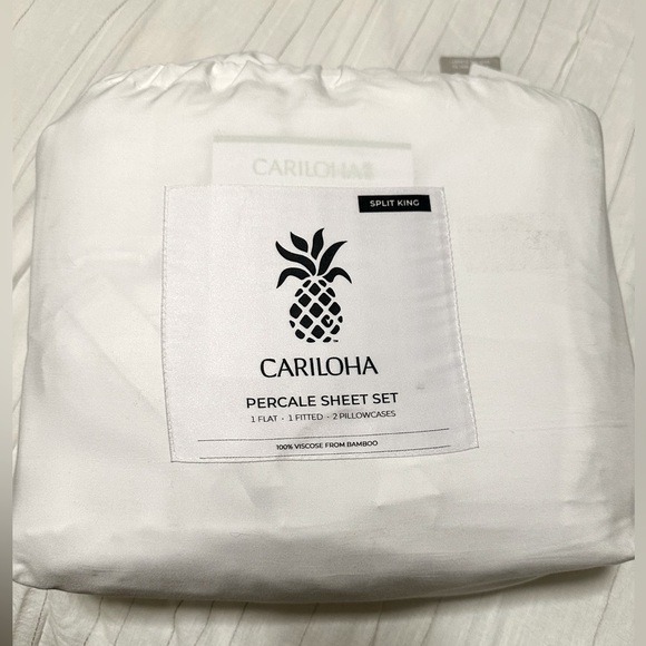 Cariloha Split King Percale Sheet Set 100% Viscose Bamboo (5pc) White- NWT!